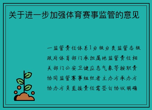 关于进一步加强体育赛事监管的意见