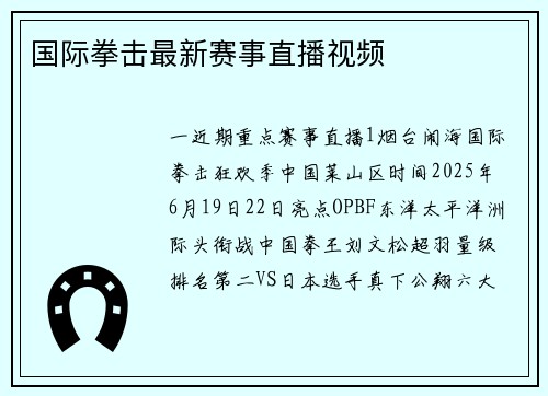 国际拳击最新赛事直播视频